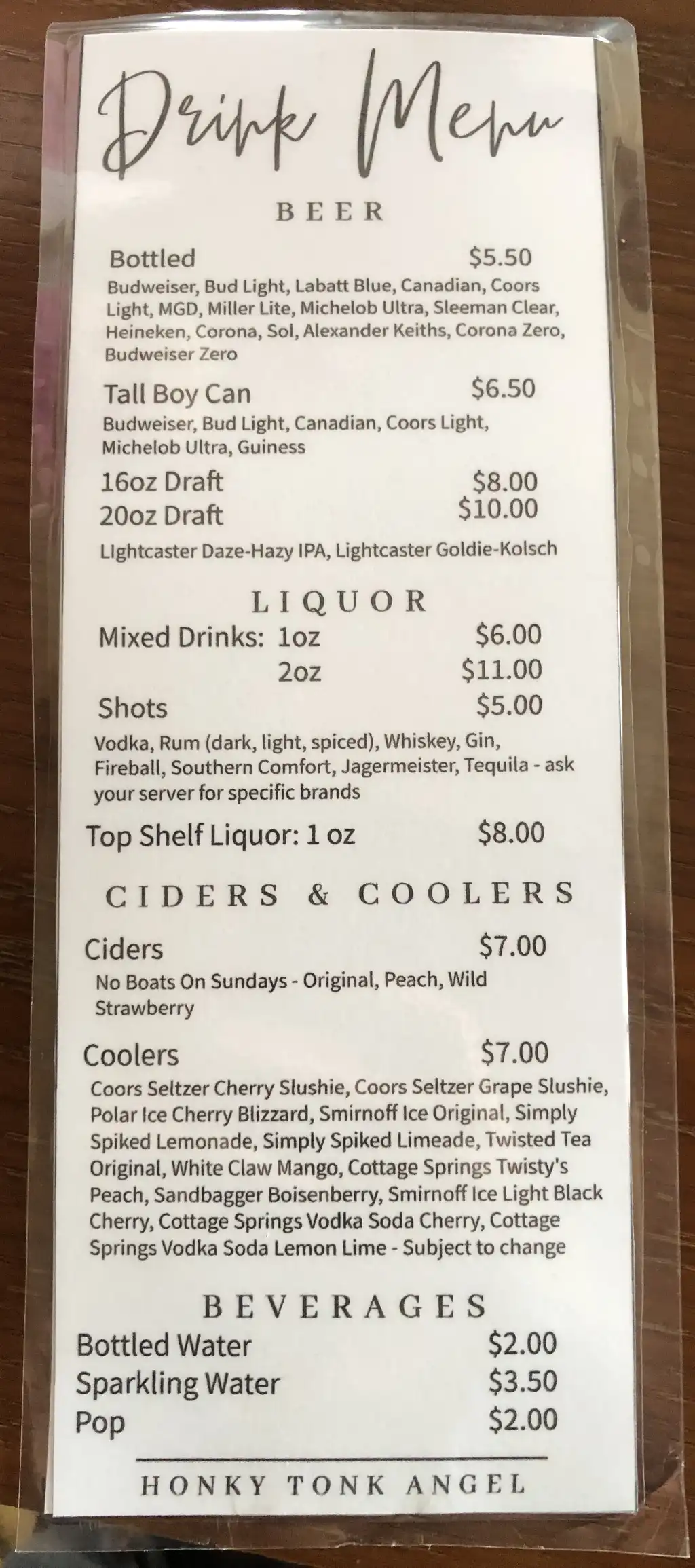 Honky Tonk Angel Restaurant Menu Page 2